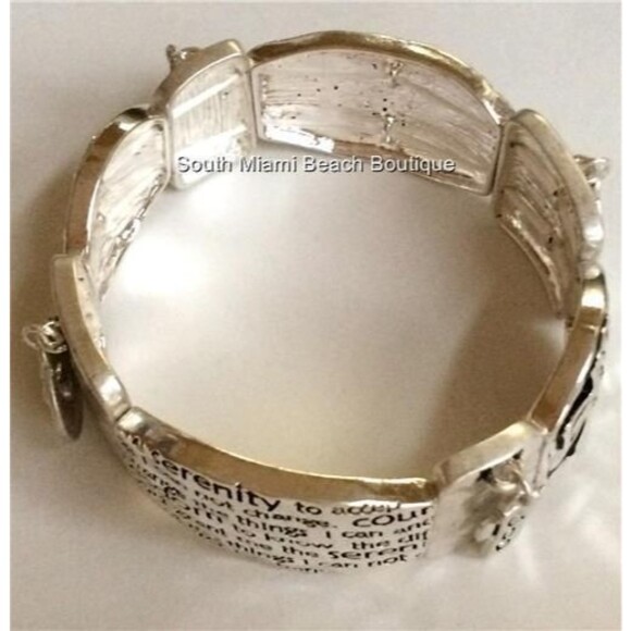 Serenity Prayer Bracelet Silver Plated Message AA Al-Anon NA Adjustable Stretch - Picture 8 of 12